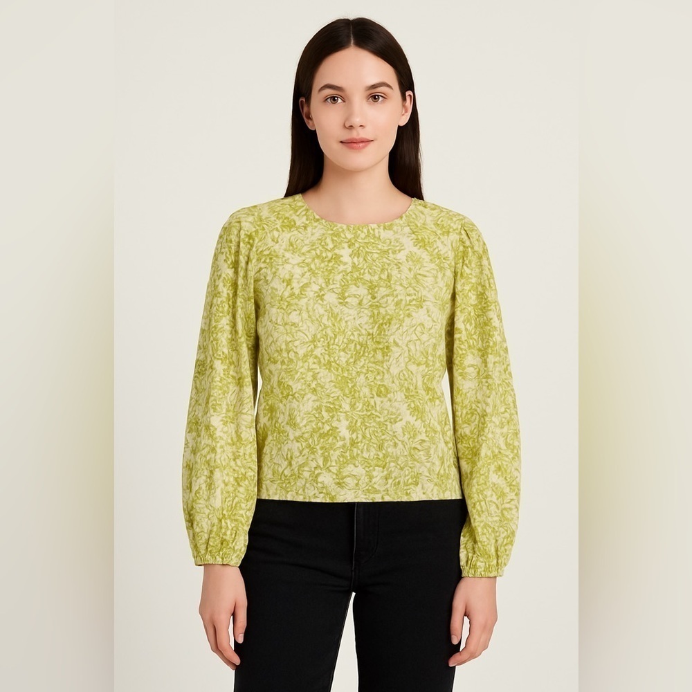 Tanya Taylor floral long sleeve keyhole back top
